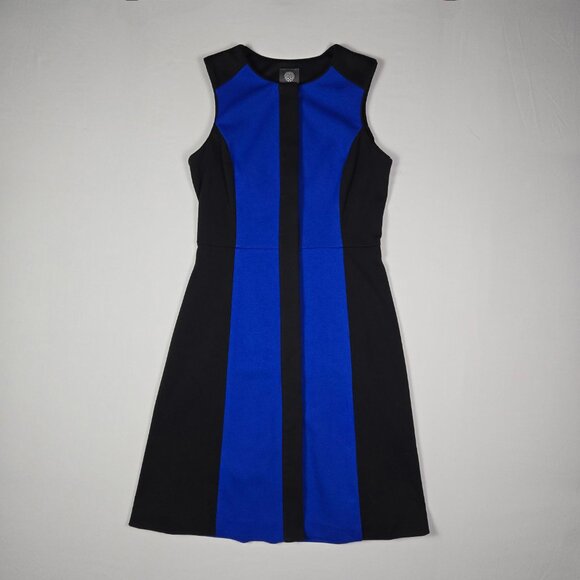 Vince Camuto Blue Black Colorblock Fit & Flare Dress Sz 2 Sleeveless Minimalist - Picture 5 of 15